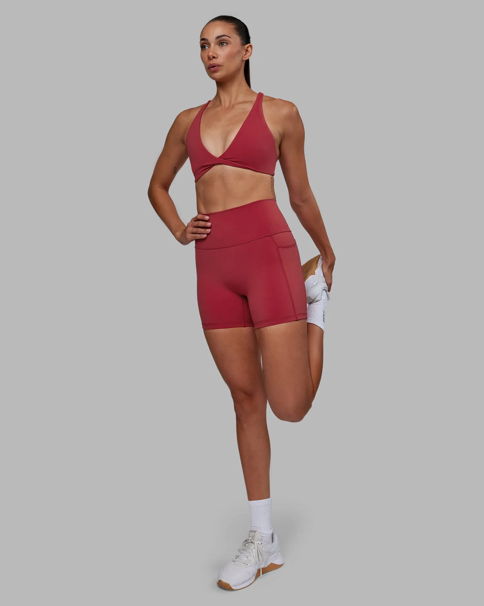 Fusion Ultra High-Rise 4" Short Pockets - Claret Breathable Design