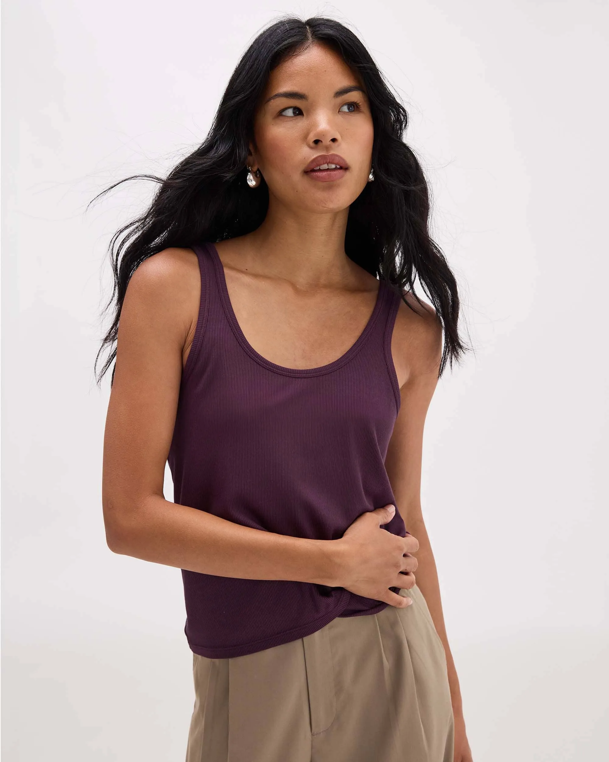 Layered Neckline Design Flexible Armhole Design Baby Rib Scoop Tank