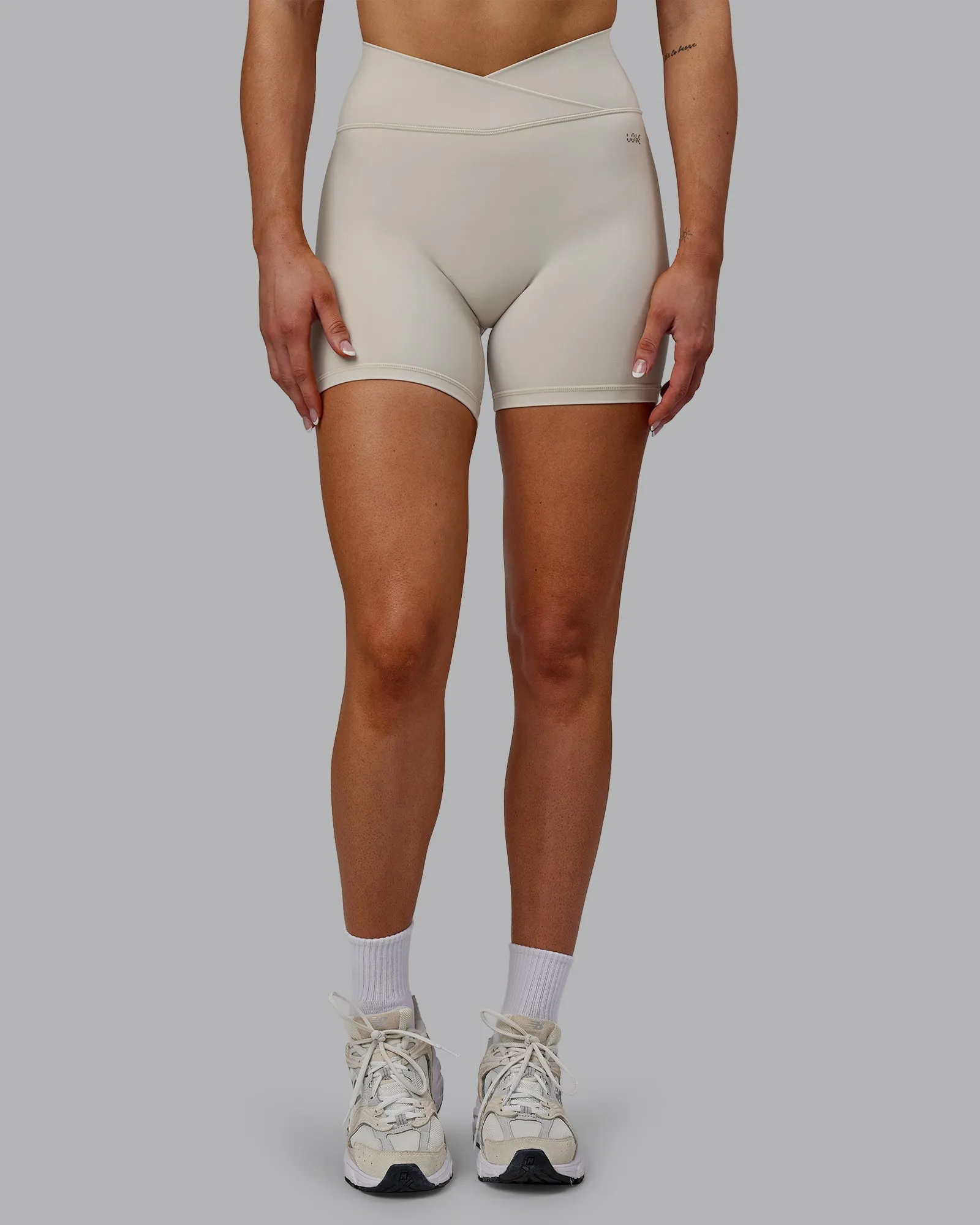 Sara Strike Ultra High-Rise Cross Over Waist 6" Short - Shale Beige Polyester shorts