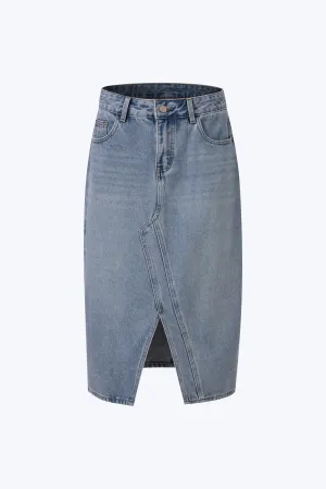 Front Slit Skirt - Denim Winter Warmth Outdoor Adventure Neat And Easy