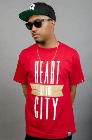 Breezy Excursion X Adapt :: Heart of the City (Men's Cardinal/Gold Tee) Abstract mystery