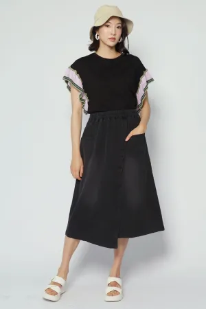 Karla Skirt in Black Denim Reinforced Pockets Business Meeting