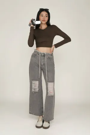 Urban Uniform Traveler Gear Stretch Creative Look Kasey Drawstring Baggy Denim Jeans