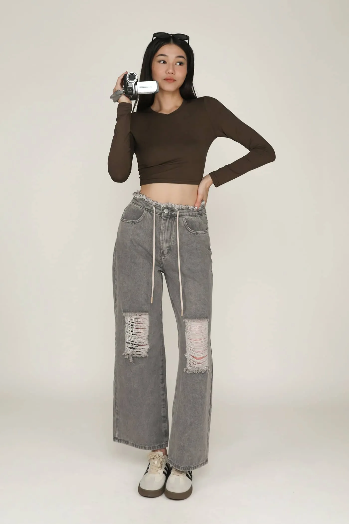 Urban Uniform Traveler Gear Stretch Creative Look Kasey Drawstring Baggy Denim Jeans