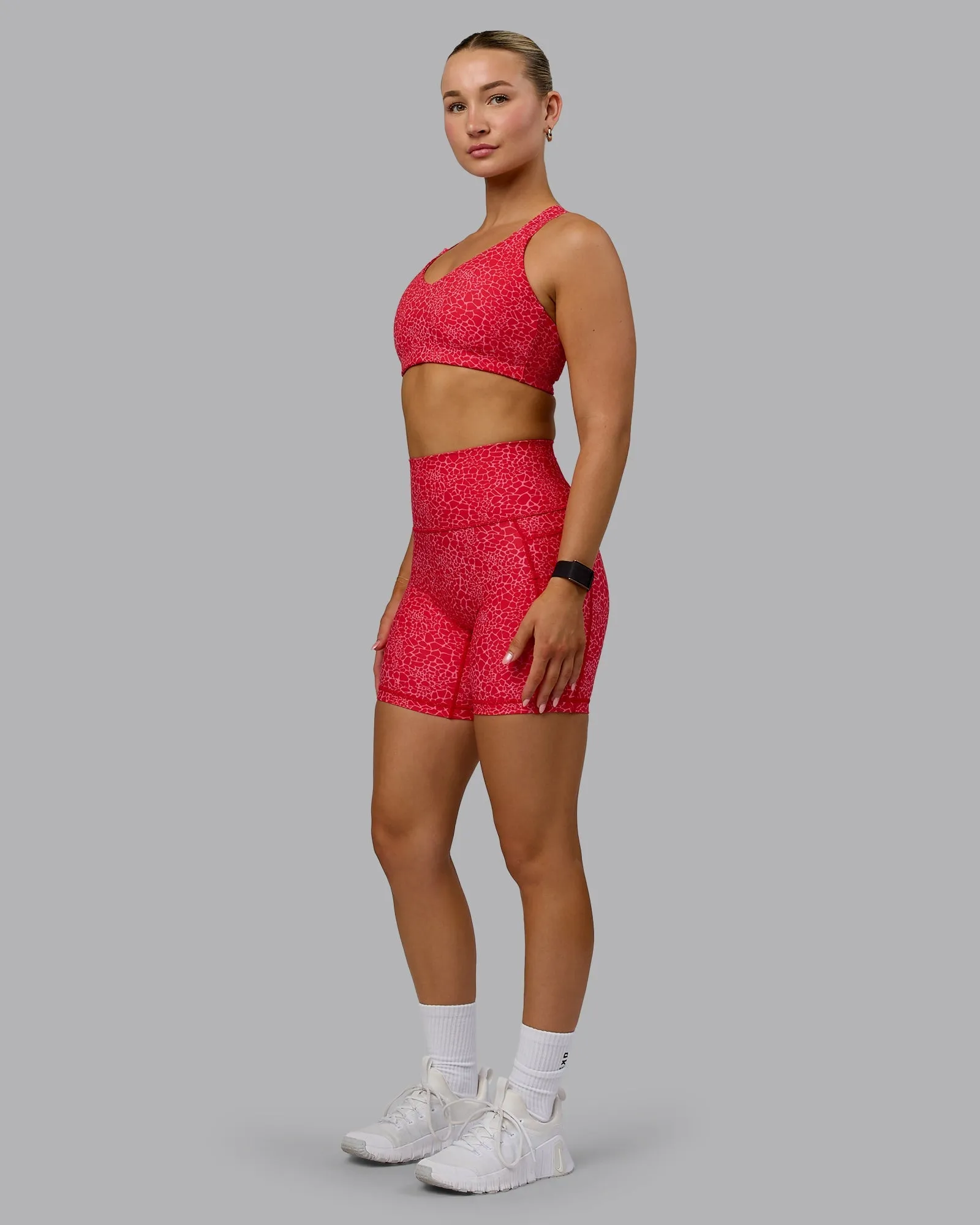 Fusion Ultra High-Rise 6" Short Pockets - Red Vitality Print Layered Cuff Design