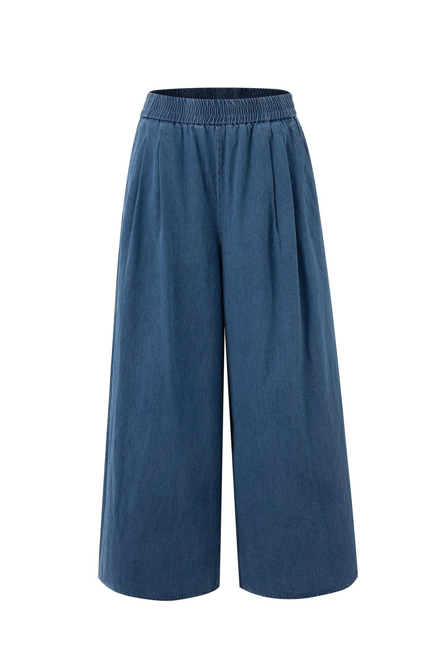 Denim Pull-Up Trousers - Denim Adjustable Waistband Creative Look Elegant Road Trip