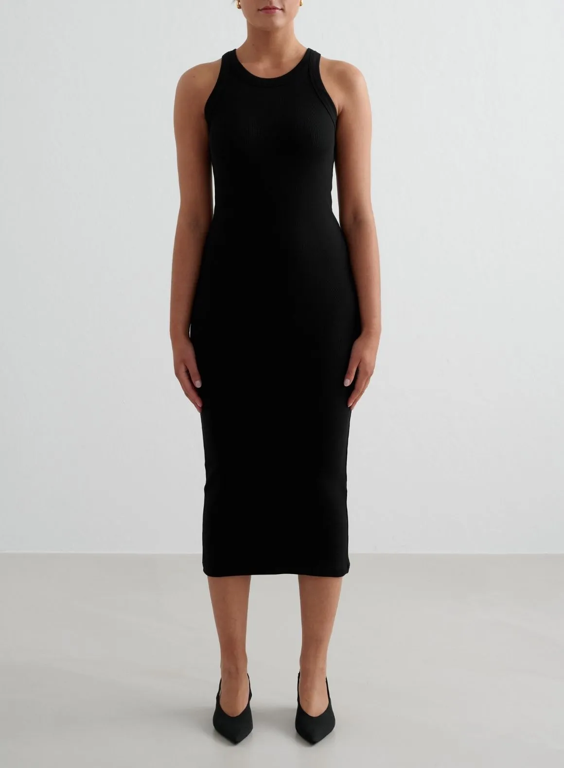 Black Ease Ribbed Tank Dress Mix Texture Travel Influence