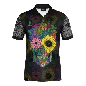 Spring Summer Floral Skull Polo Shirt