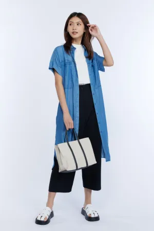 Denim Patch Pocket Dress Luxury Minimalist Daywear Fit