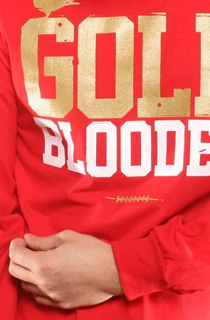 Gold Blooded (Men's Red Long Sleeve Tee) Washable