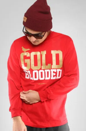 Gold Blooded (Men's Red Long Sleeve Tee) EnhancedDurabilityFinish Smooth Look