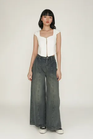 Beach Day Holiday Vibes Textured Bold Petite Bryton Wide Leg Denim Jeans