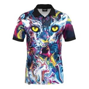 Abstract Cat Polo Shirt Polo Collar Office Appropriate