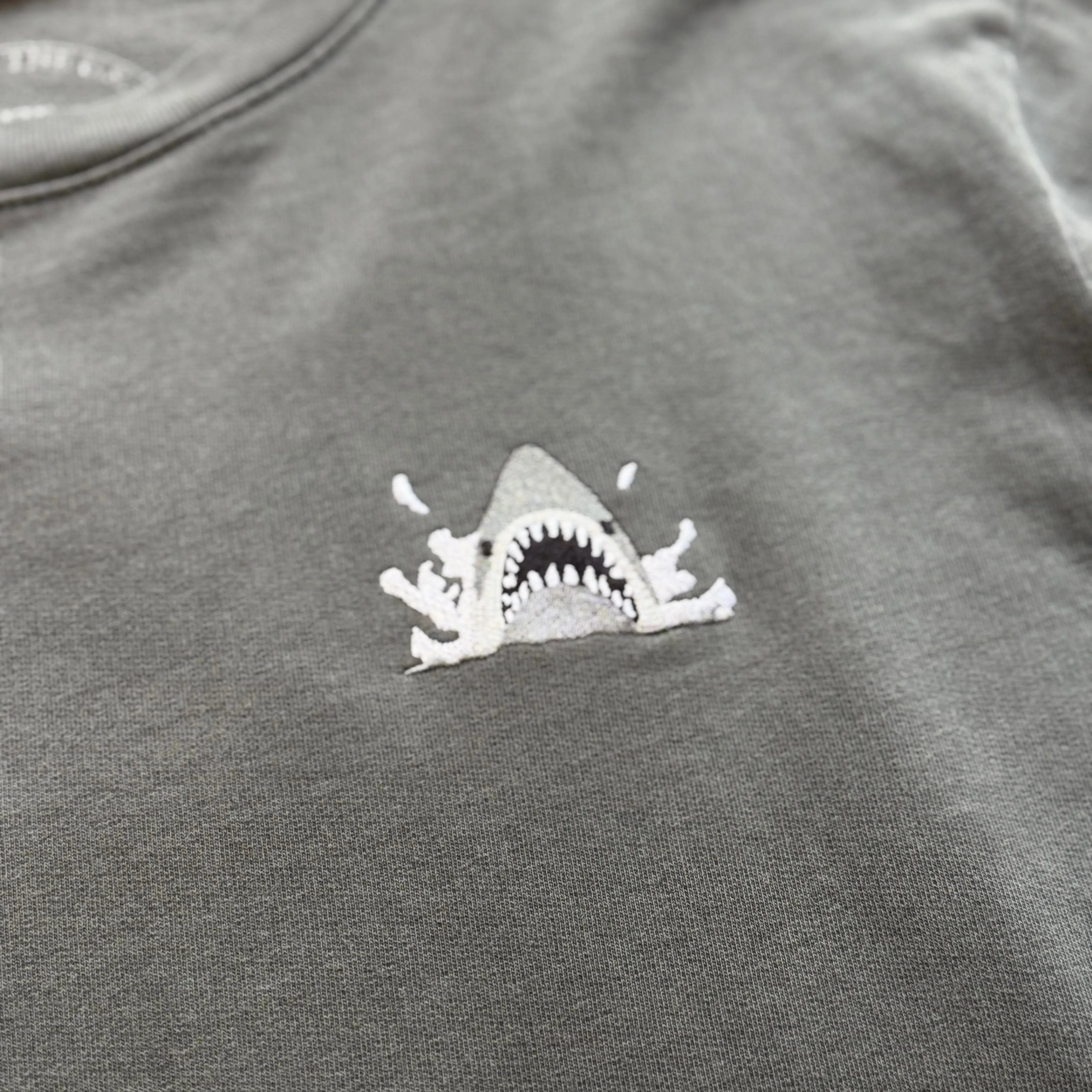 Embroidered Jaws Crewneck Sweatshirt, Charcoal Casual Fit