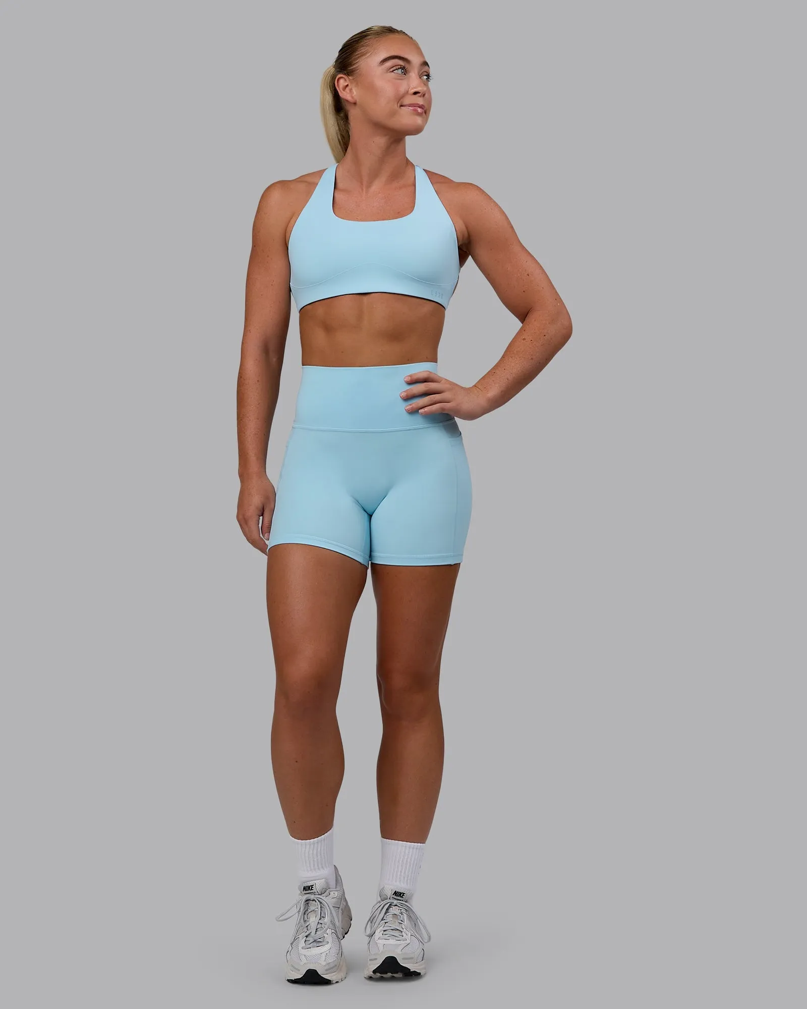 Fusion Ultra High-Rise 4" Short Pockets - Glacial Blue Adjustable drawstring