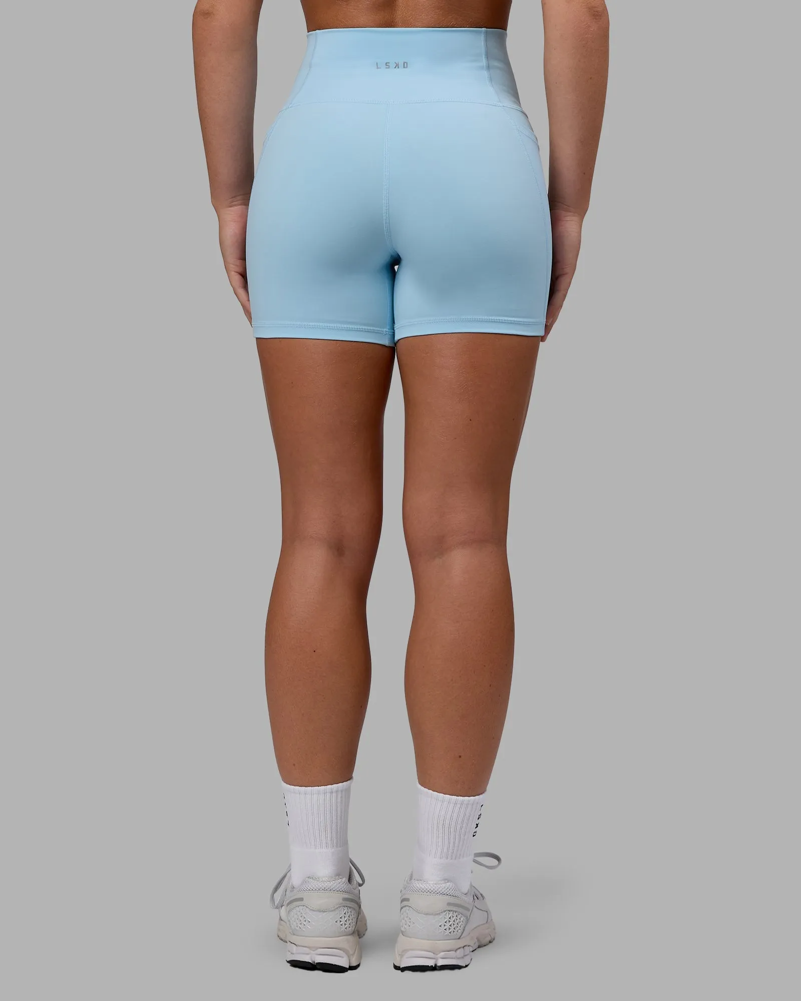 Fusion Ultra High-Rise 4" Short Pockets - Glacial Blue Non Cling Material Travel Ready