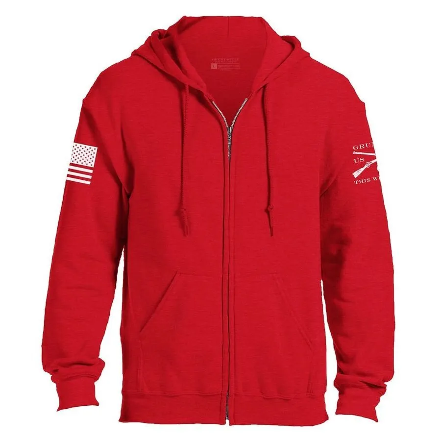 Grunt Style Basic Full-Zip Hoodie - Red graffiti print