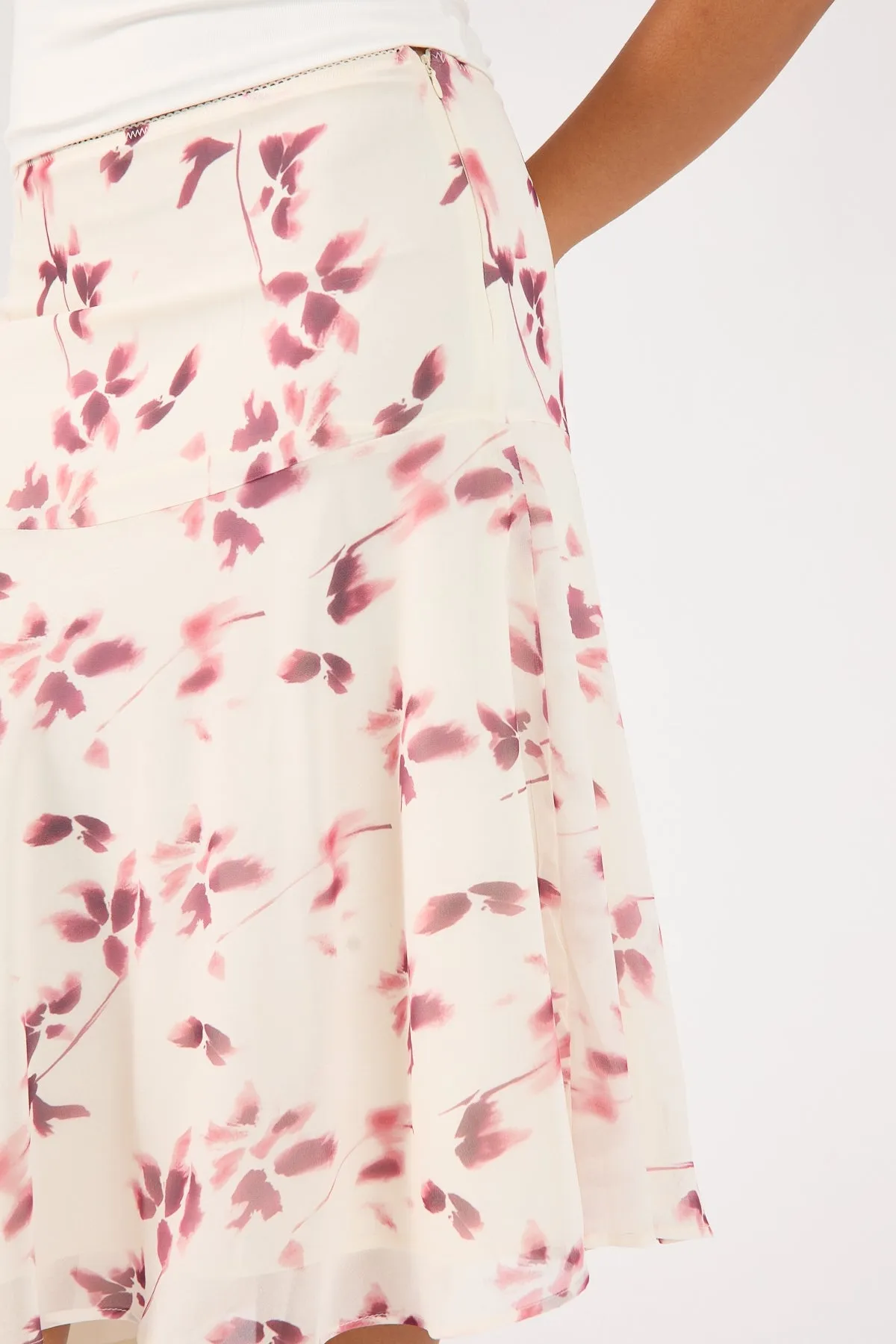 Relaxed Mood Removable Belt Perfect Stranger Charlotte Asym Midi Skirt Burgundy Print