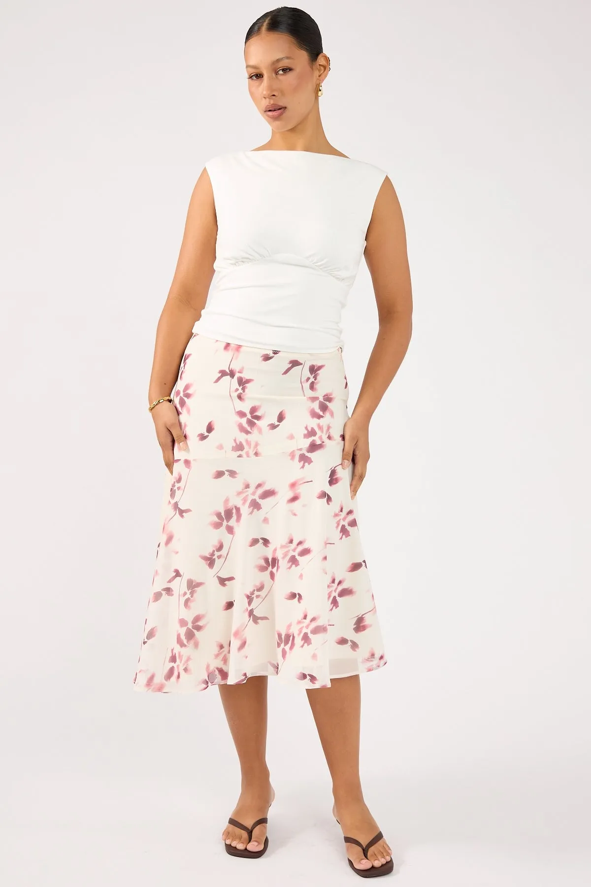 Perfect Stranger Charlotte Asym Midi Skirt Burgundy Print Full Circle