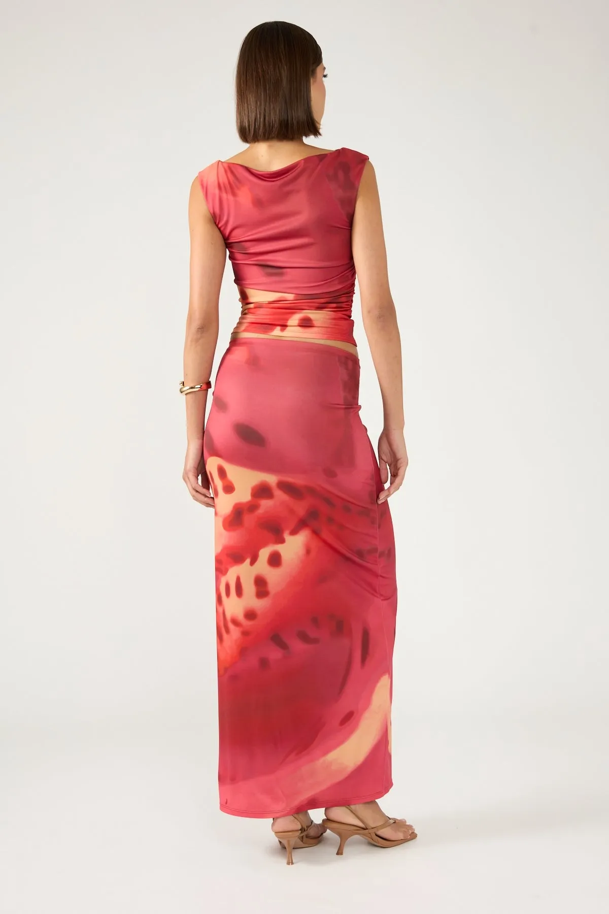 Matching Belt Eco Friendly Dye Perfect Stranger Leilani Maxi Skirt Burgundy Print
