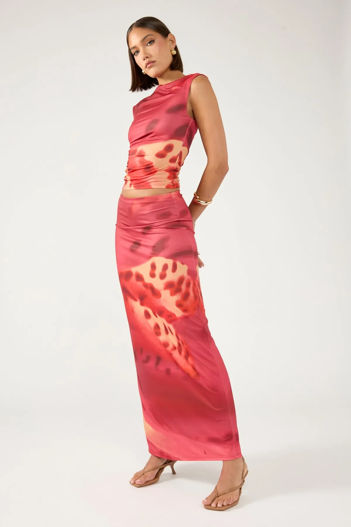 Smooth Look Perfect Stranger Leilani Maxi Skirt Burgundy Print