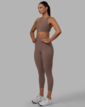 Petite Size Skin Friendly Chilly Day Wear Fusion Ultra High-Rise 7/8 Legging Pockets - Deep Taupe