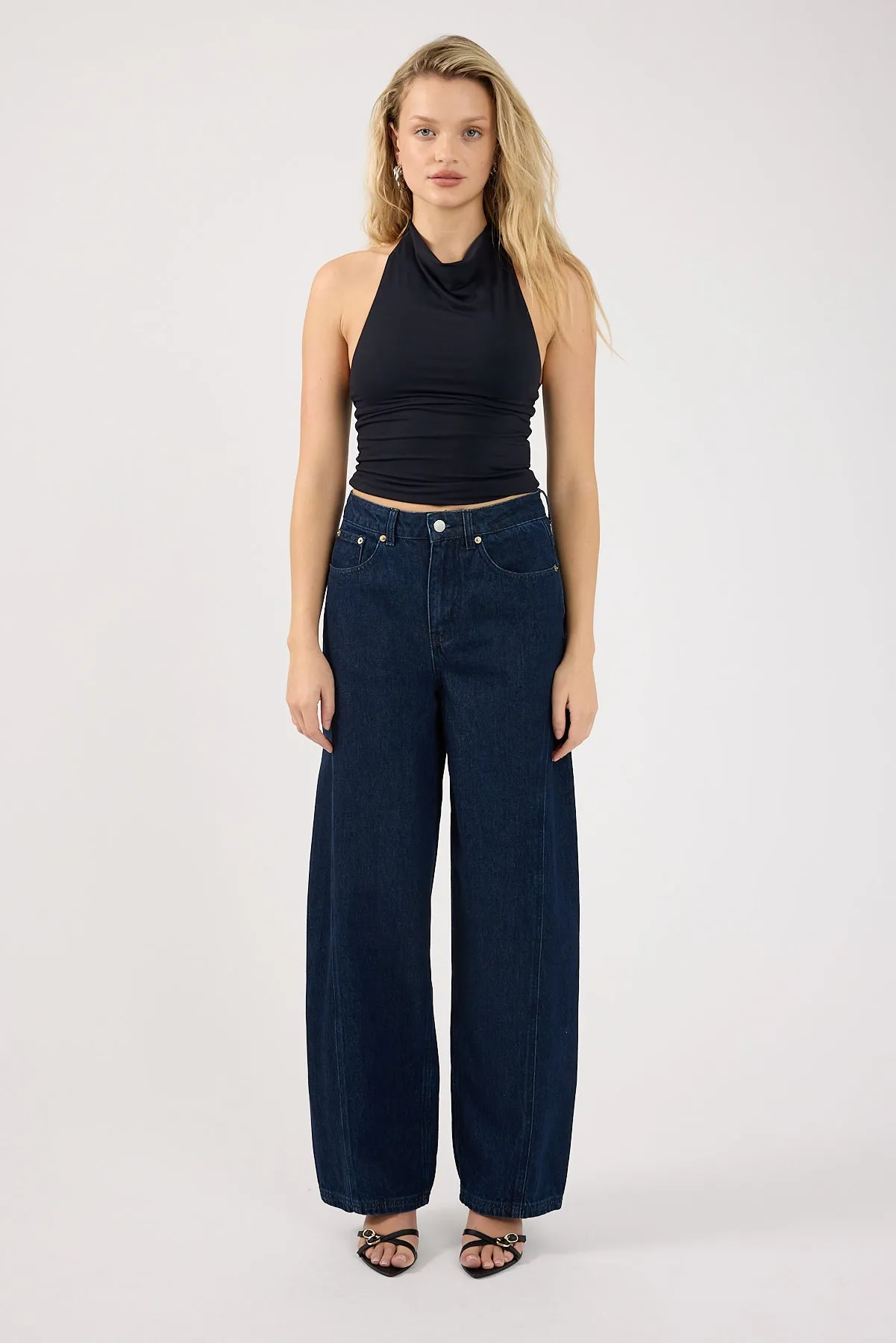 Stretch Minimalist Style Appropriate Perfect Stranger Mid Rise Barrel Jean Indigo Denim