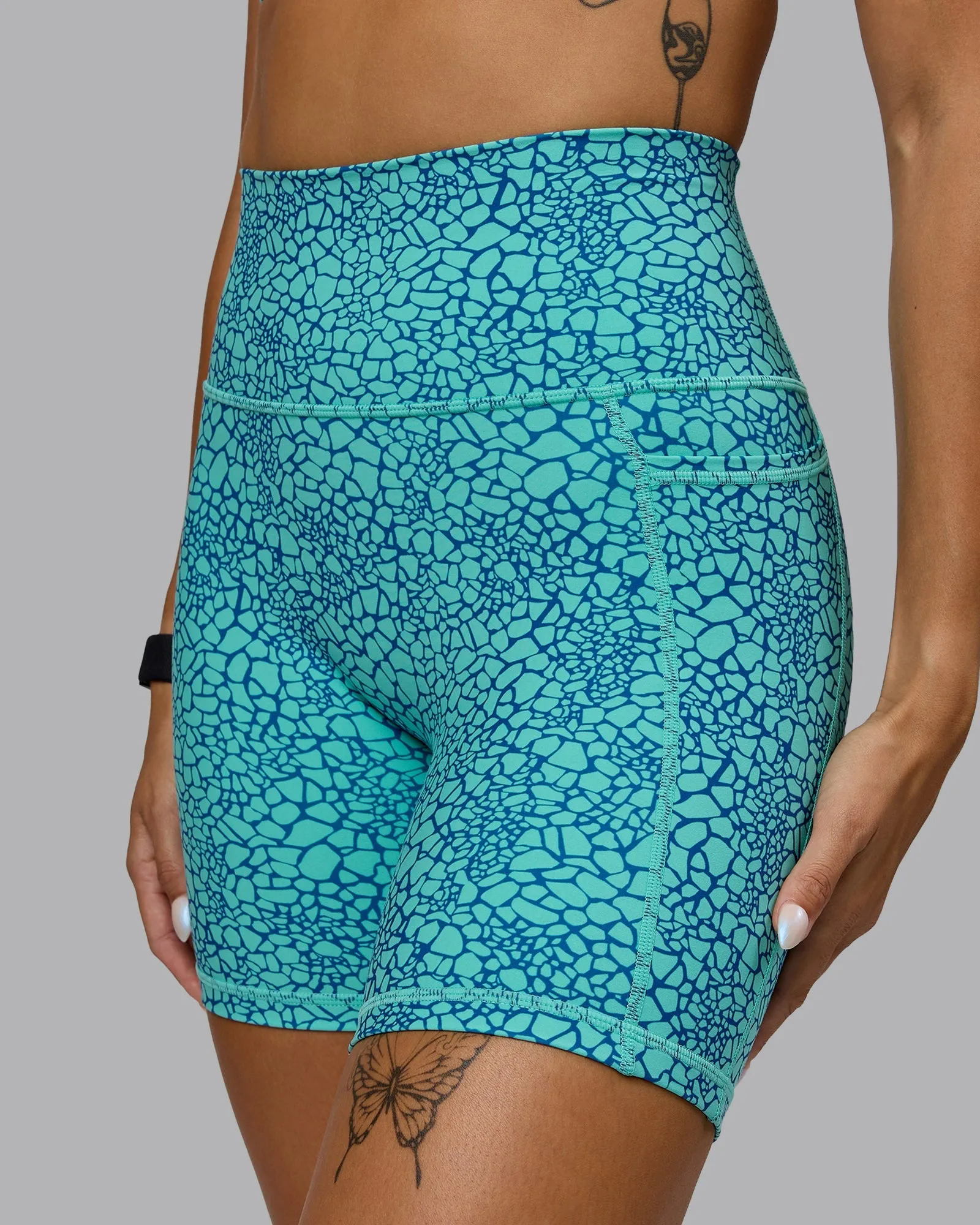 Fusion Ultra High-Rise 6" Short Pockets - Aquatic Awe Vitality Print swimming accessory Stain Resistant Treatment