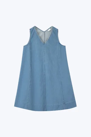Neutral Lightweight Denim Panel Dress - Denim