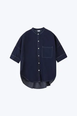 Denim Wide Cut Blouse - Dark Denim City Walk Smooth Neutral Outfit