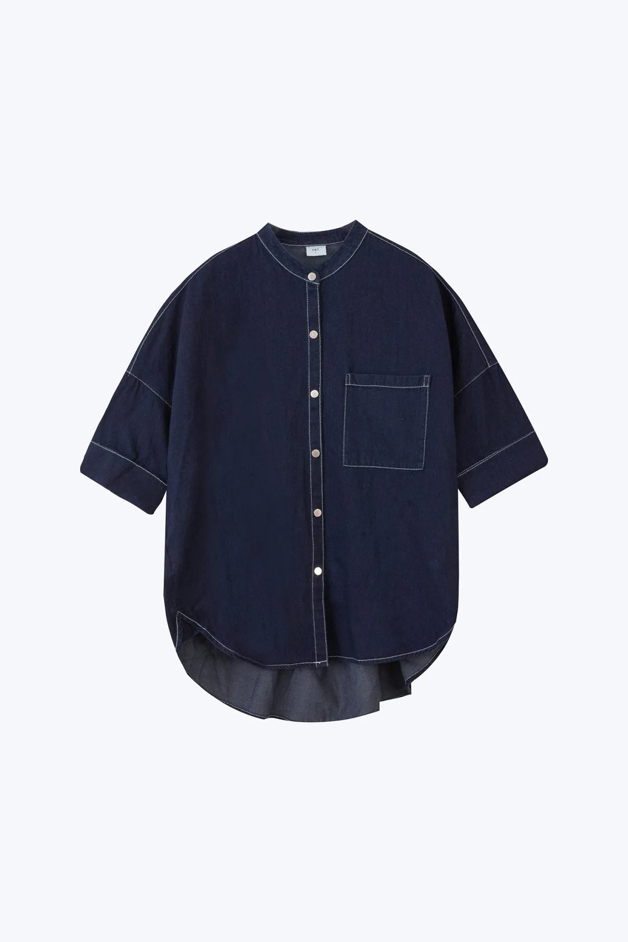 Denim Wide Cut Blouse - Dark Denim Light Wear Sleek Option