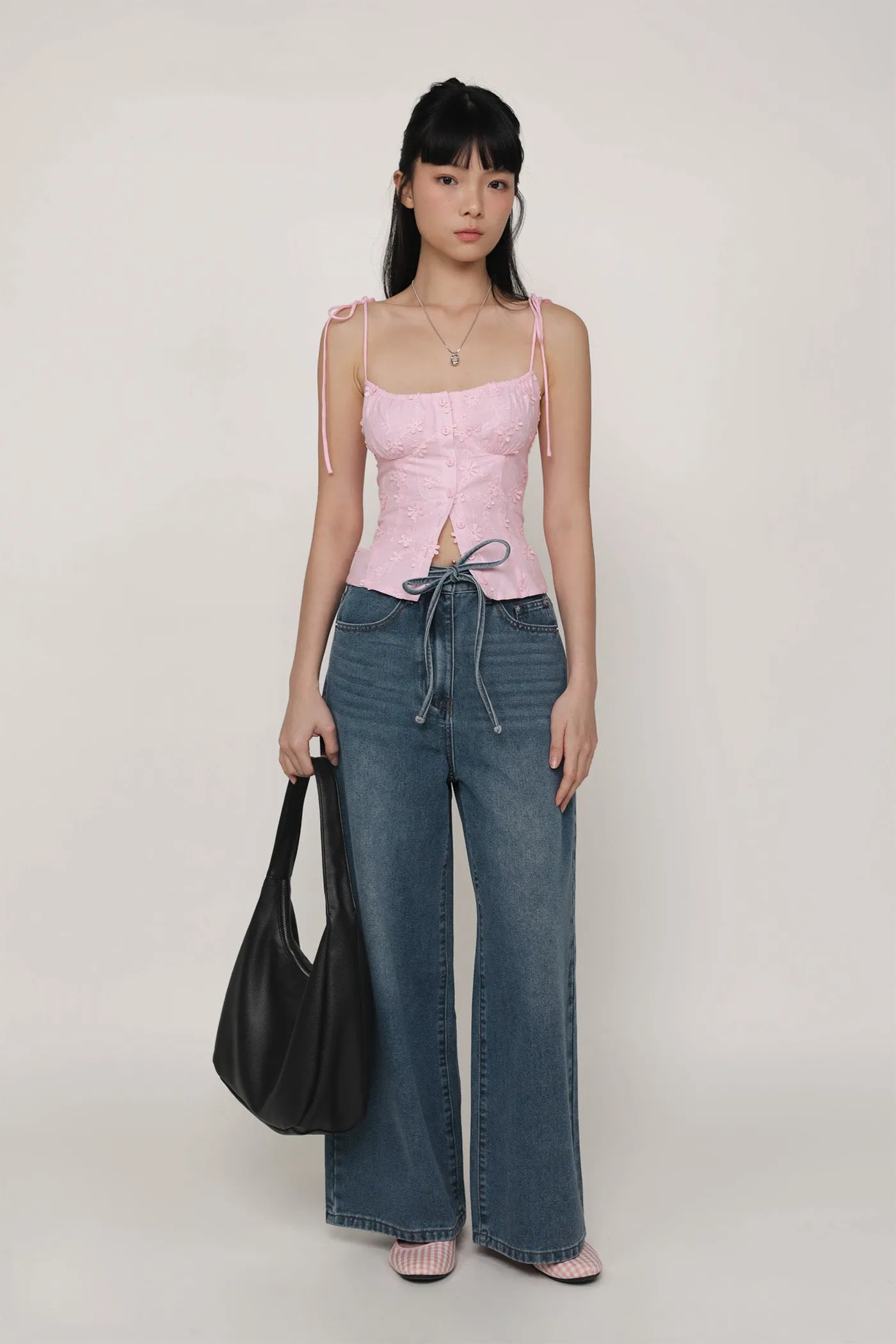 Charly Drawstring Wide Leg Denim Jeans Layer game