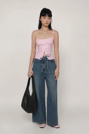 Charly Drawstring Wide Leg Denim Jeans Layer game