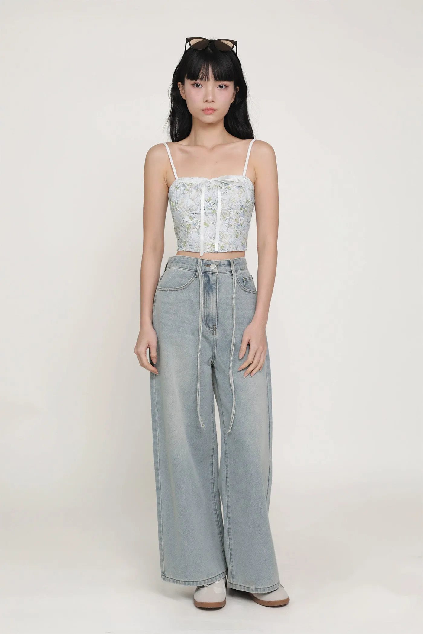 Charly Drawstring Wide Leg Denim Jeans Date Night Loose Vintage Lover