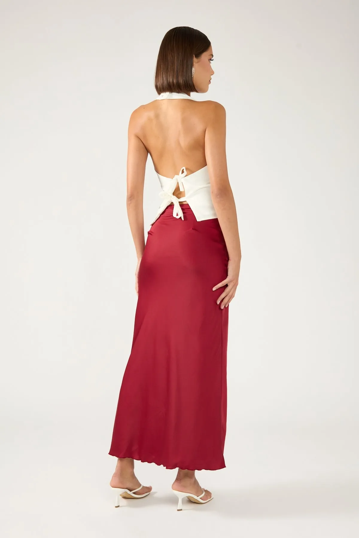 Perfect Stranger Evie Satin Maxi Skirt Burgundy Animal Print