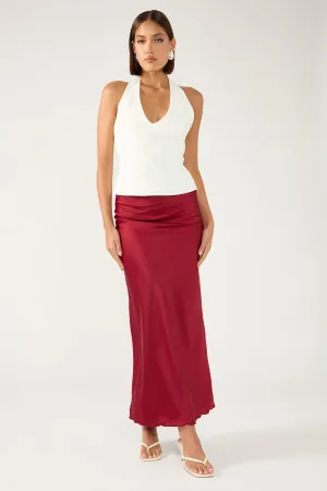 Light Mood Perfect Stranger Evie Satin Maxi Skirt Burgundy