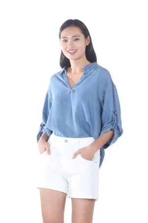 Popular Staple Daily Clothing Denim Collared Blouse - Denim