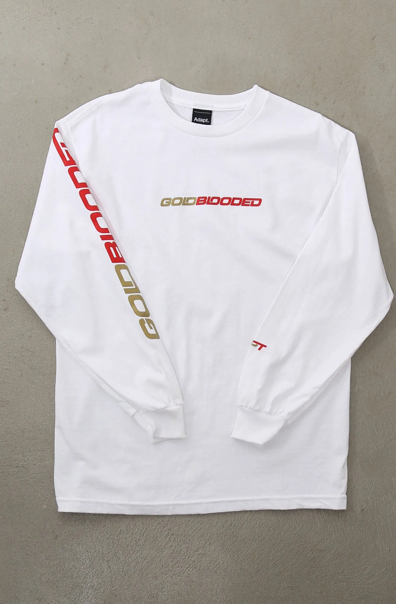 Functional Side Gussets Casual Statement Gold Blooded RPM (Men's White/Red Long Sleeve Tee)