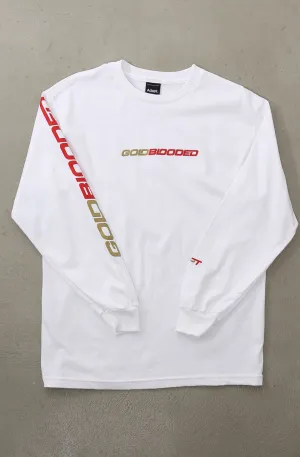 Pre Shrunk Fabric MicroPiqueKnit Gold Blooded RPM (Men's White/Red Long Sleeve Tee)