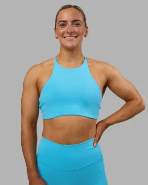 AMRAP High Neck Sports Bra - Blue Atoll smooth material