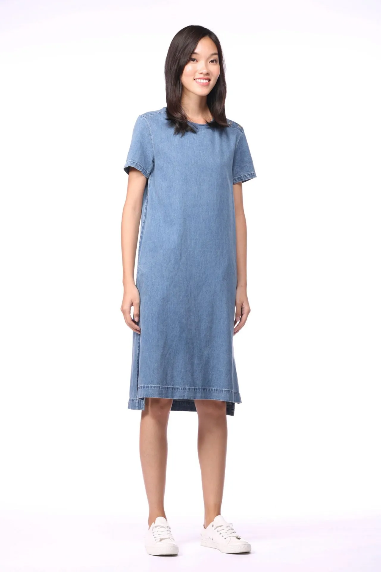 Wardrobe Staple Denim Shoulder Snap Button Dress