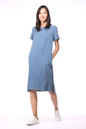 Lightweight Morning Stroll Durable Denim Shoulder Snap Button Dress