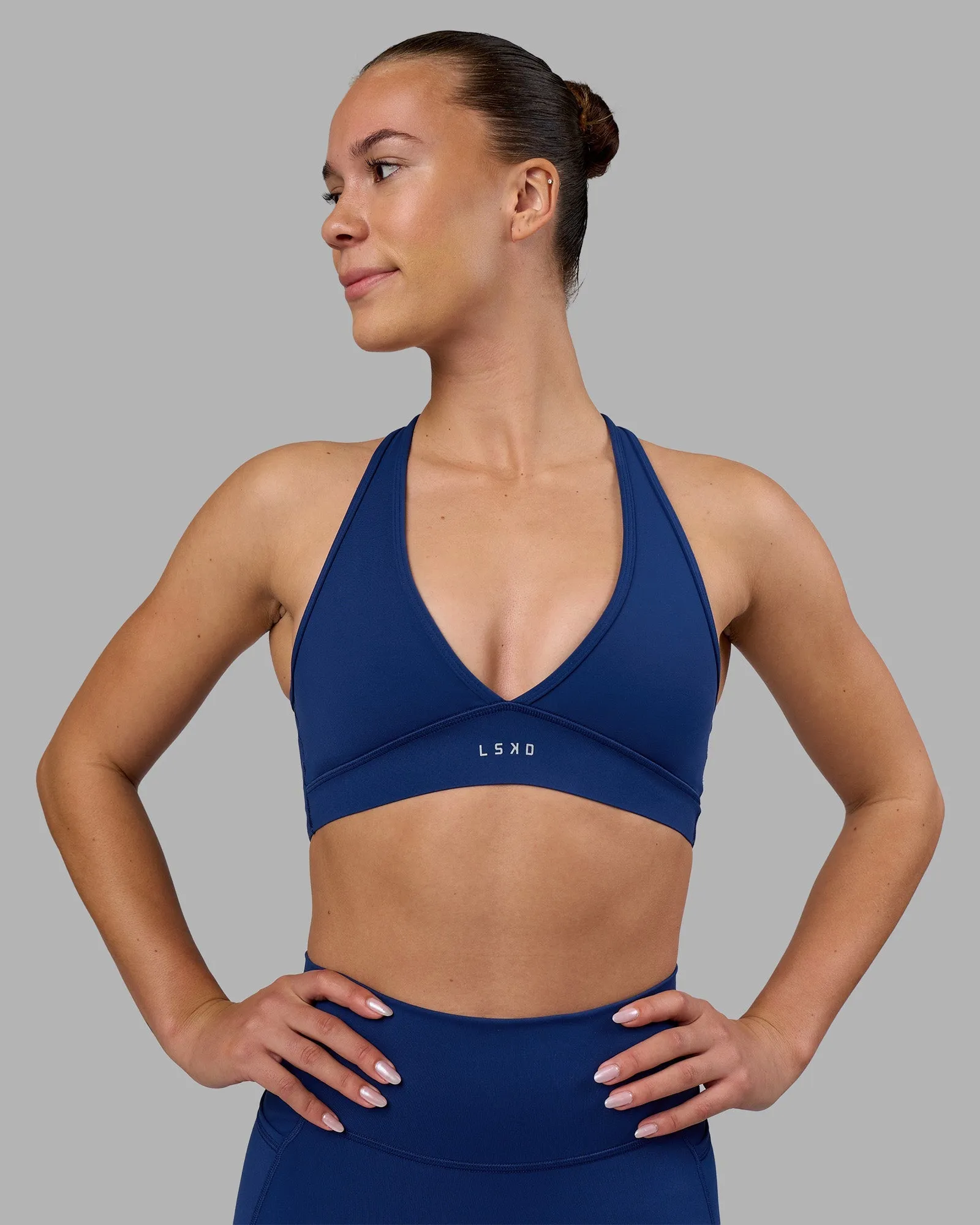 Half-sleeved Multicolor Stamina Sports Bra - Midnight Blue