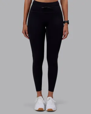 Effortless Drawstring Ultra High-Rise Full Length Legging Pockets - Black Sleek Fit Elastic Free Cuffs