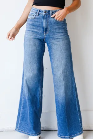 Free Fall Wide Leg Jeans Seamless Pocket Design Classic Wear Morning Stroll