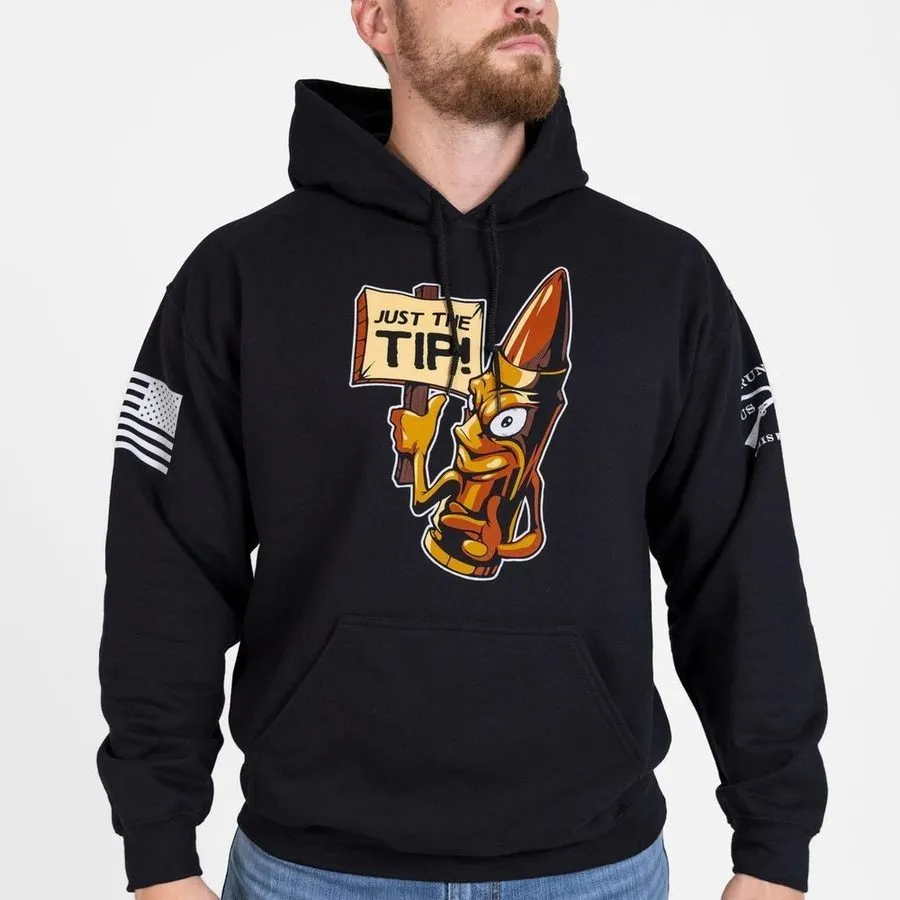 Just The Tip Hoodie - Black shiny accents product eco friendliness level