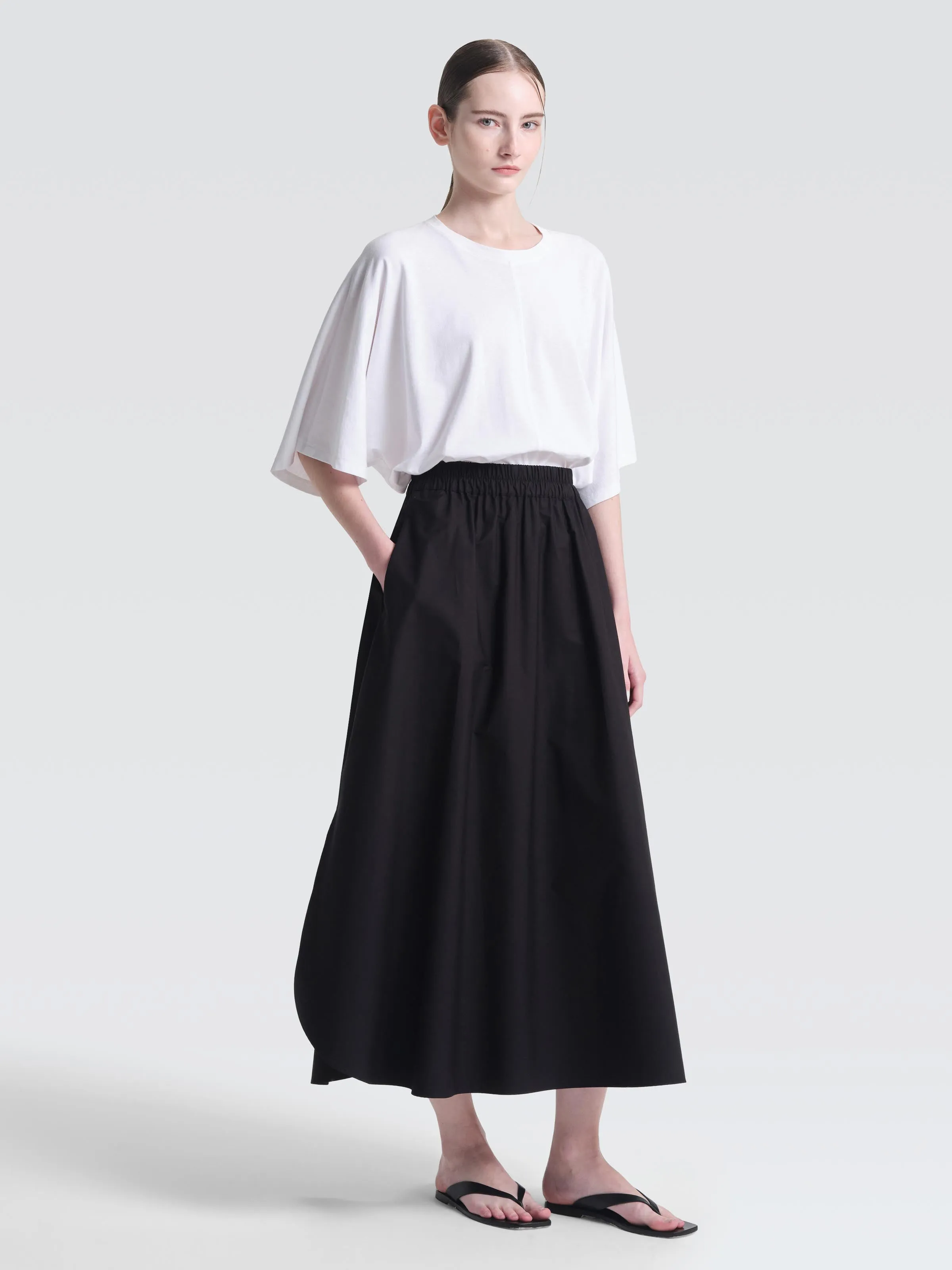 Paper Poplin Arcay Skirt Embroidered Detail Figure Flattering