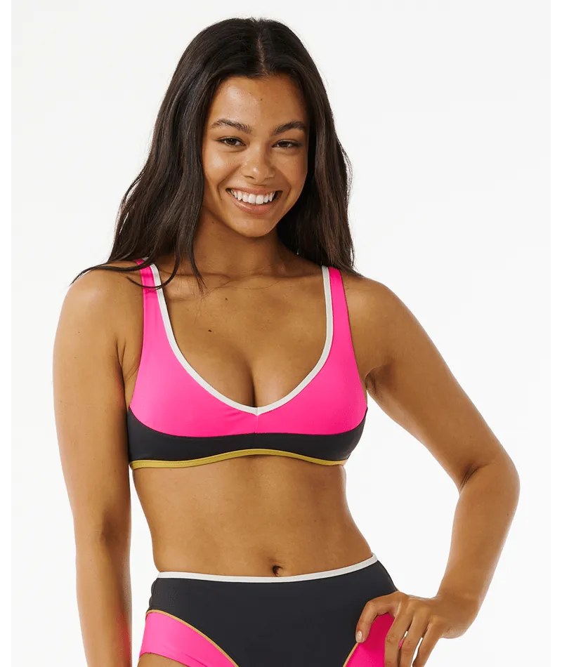 Summer Days Rip Curl Hibiscus Heat Splice Crop Top-Washed Black