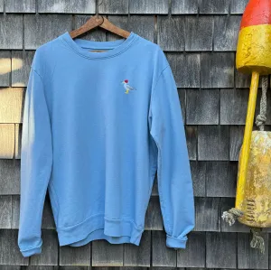 Comfortable Style Embroidered Seagull Crewneck Sweatshirt, Bluestone