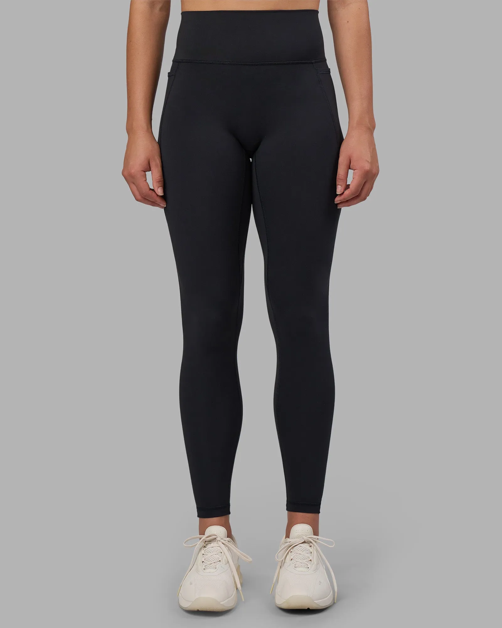 Beginner Level High Waist Ultra Light Plus Size Fusion V-Contour Ultra High-Rise Full Length Legging Pockets - Black